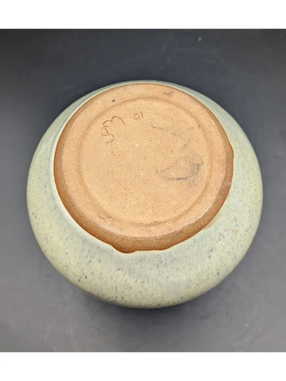 Studio Art Pottery Vase Wide Bottom Blue Glaze Stripe Artist Signed 6.25